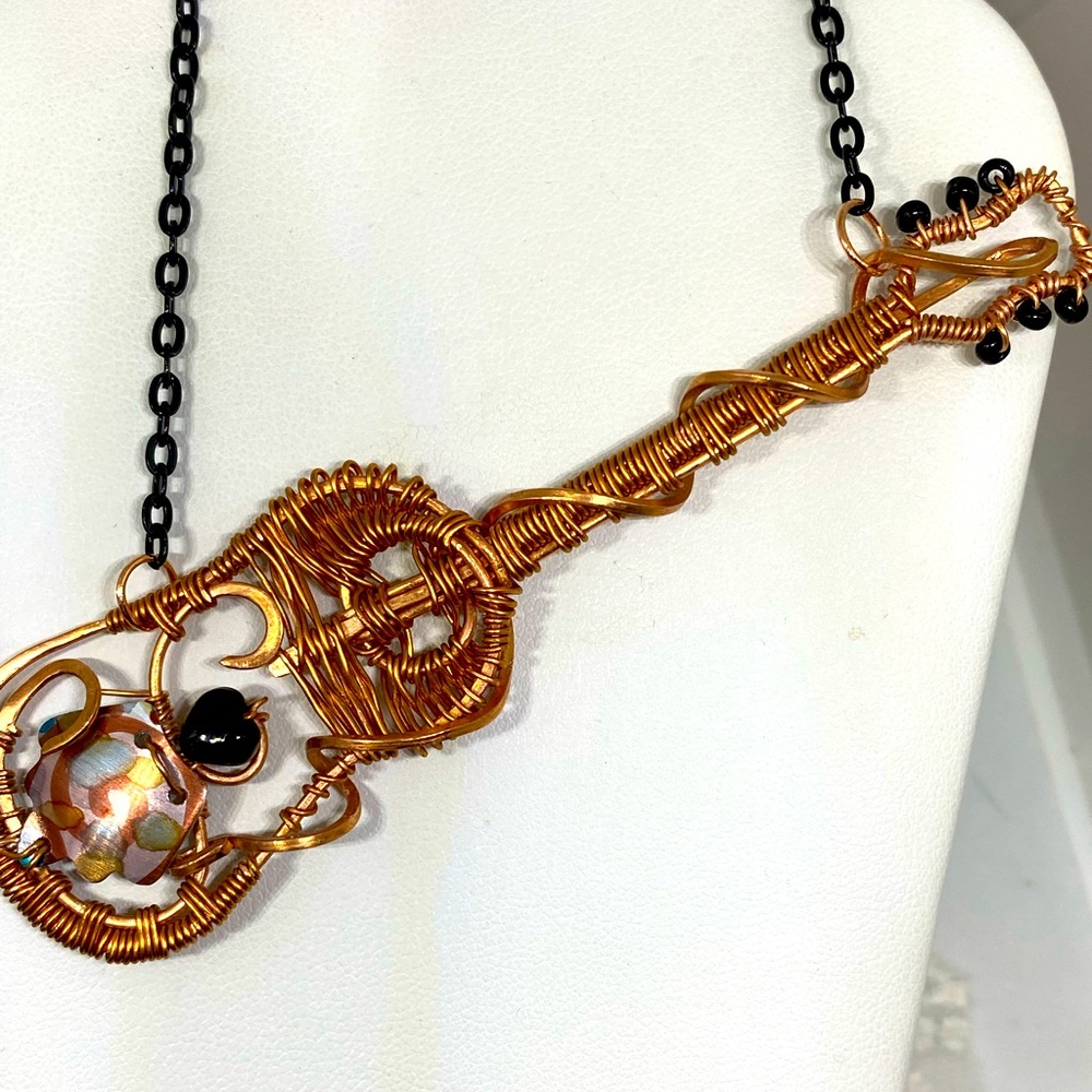 Handmade wire wrapped guitar necklace